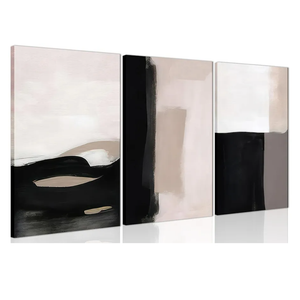 AKWISH Abstract Canvas Wall Art Set of 3, Modern Beige Black and White Wall Decor, Neutral Abstract Artwork Poster Prints Painting for Living Room, Bedroom, Dining Room, Framed 16x24 In