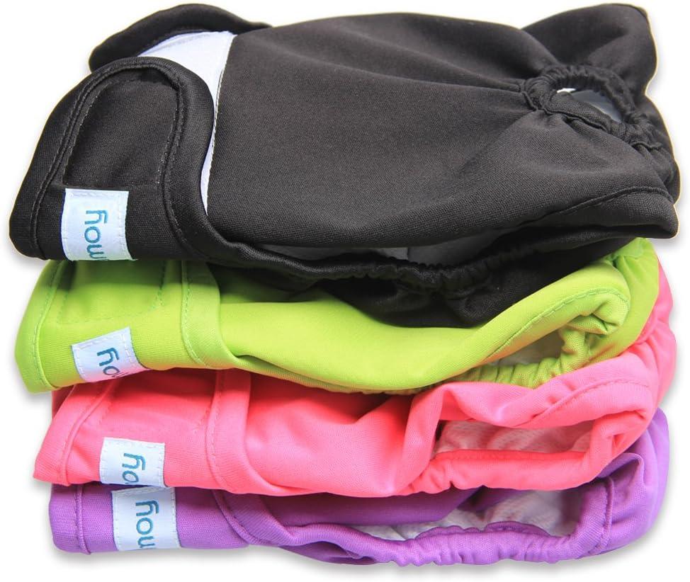 Teamoy 4pcs Washable Female Dog Diapers, Reusable Doggie Diaper Wraps for Female Dogs, Super-Absorbent and Comfortable, XS (Black+ Purple+ Green+ Rose Red (4pcs))