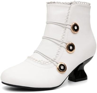 getmorebeauty Women's Ankle Boots Low Heels Lace Buttons Round Toe Side Zipper Vintage Short Boots Autumn Winter, 42