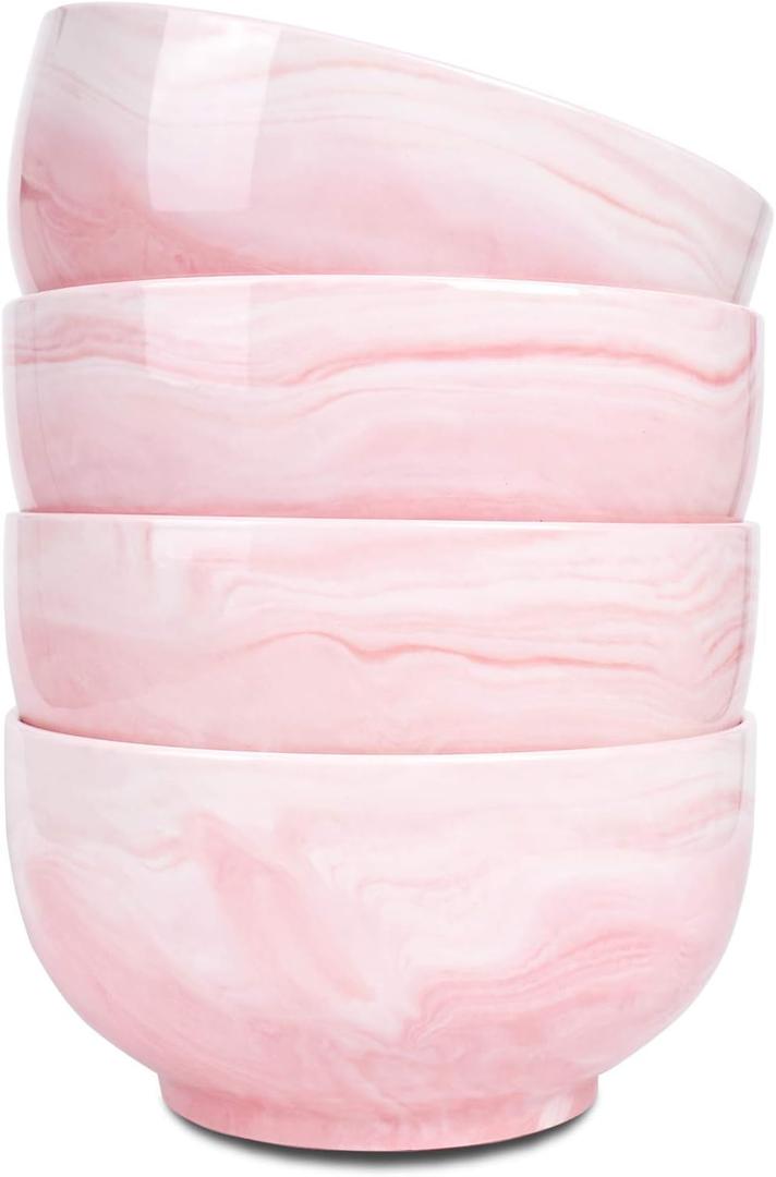 Bosmarlin Marbling Ceramic Soup Bowl Set of 4, 33 Oz, Dishwasher and Microwave Safe (33 Oz, A-Pink Marbling)