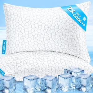 Cooling Pillows Queen Size Set of 2 Shredded Memory Foam Pillows for Side Back Stomach Sleepers, Two-Sided Cool Adjustable Firm or Soft Bed Pillow Luxury Gel Neck Pillow for Neck Shoulder Pain Relie
