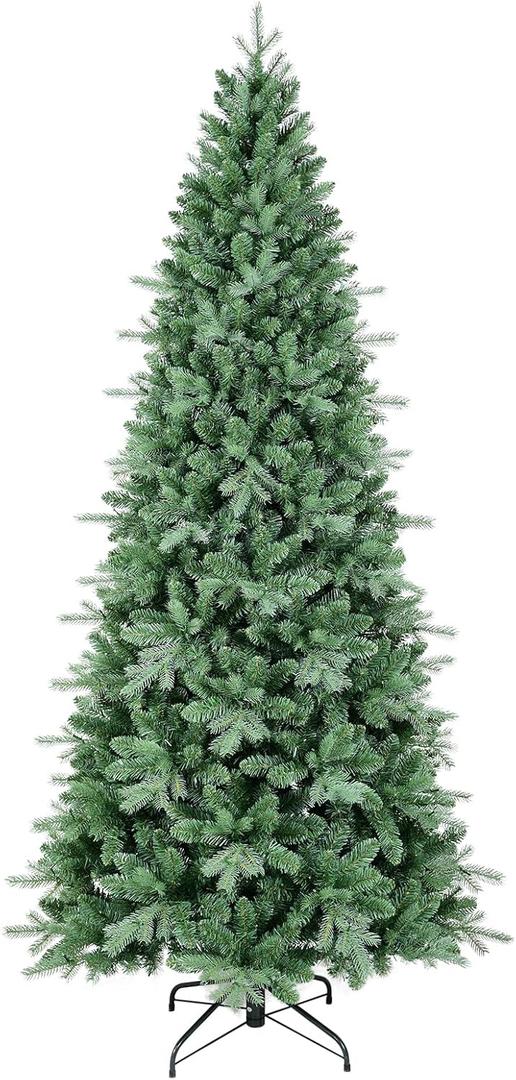 7 FT Artificial Skinny Christmas Tree,Unlit Blue Spruce Slim Pencil Xmas Tree with 1552 PE&PVC Mixed Branch Tips,Hinged Pine Tree with Metal Stand for Home Office Dcor