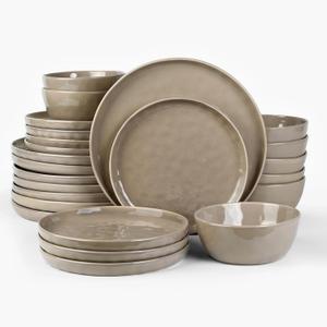 Famiware Mars Plates and Bowls Set, 23 Pieces Dinnerware Sets, Dishes Set for 7, Cinnamon Brown