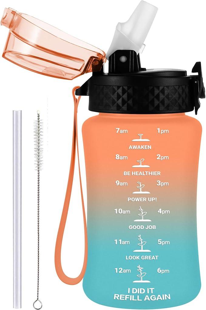 GOPPUS 14oz Kids Water Bottle with Straw Lid Insulated Reusable Stainless Steel Water Bottles - Leak & Sweat Proof 