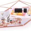 Decorative Tray Mirrored Metal Ornate Vanity Jewelry Cosmetic Table Organizer Storage Geometric Prisma Tray Desk Countertop Decor Gift Nordic Simple Style (Rose Gold)