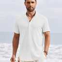COOFANDY Men's Henley Shirt Short Sleeve Stand Collar Summer Casual Beach Hippie T-Shirts (White, XL)