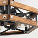 3-Light Rustic Farmhouse Wood Flush Mount Ceiling Light Fixture Oak Wood and Metal Cage Semi Flush Mount Ceiling Light for Hallway Hall Entry Bedroom Kitchen Farmhouse, Black
