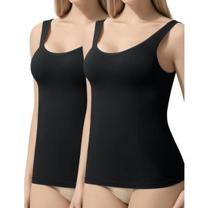 Esa Liang Shapewear Tummy Control Crew Neck Compression Tanks for Women Camisole Womens Tank Tops Daily Seamless Body Shaper (Black, M)