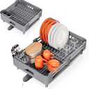 Urackify Stainless Steel Dish Drying Rack - Dish Drainer for Kitchen Counter, Extendable Drainboard with Foldable, Space-Saving Cup & Bowl Organizer, Includes Knife and Utensil Holder, Gray
