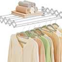 SONGMICS Clothes Drying Rack, Wall-Mounted Drying Rack Clothing, Accordion Laundry Rack, 9 Staggered Hanging Rods, Expandable and Retractable, Steel, Cloud White ULLR806W01