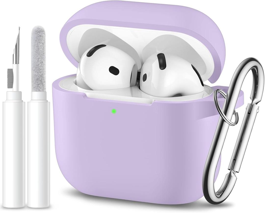 for Airpods 4th Generation Case Cover(2024),Soft Silicone Full Protective Case for AirPods 4 Case with Keychain & Cleaner Kit,Compatible with Apple Airpods 4 for Women,MenLightpurple