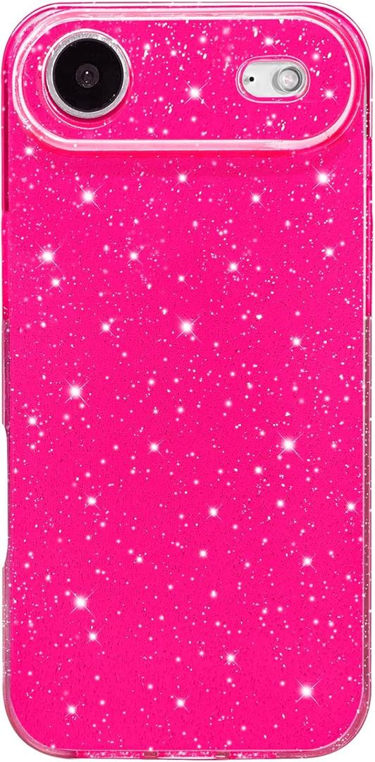 Hython Case for iPhone Air Case Glitter Cute Sparkly Shiny Bling Sparkle Phone Cases 6.5", Thin Slim Fit Soft TPU Bumper Shockproof Rubber Protective Cover for Women Girls Girly, Hot Pink