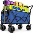 BEAU JARDIN Folding Push & Pull Beach Wagon 500 lbs Collapsible Foldable Wagons with Push Handle All Terrain Wheels Grocery Utility Camping Sports Garden Wagon Cart Blue (Extra Large)