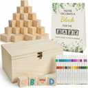 98PCS Baby Shower Games Sign Kit, Baby Shower blocks to decorate - 60 blank wooden blocks(1.5 inches each),36 markers ,a baby shower sign and wooden Storage Box,fun party favors