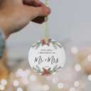 PDE-QUNLIAN First Married Christmas Ornament 2025, 1st Year Wedding Ornament, Ceramic Hanging Decoration for Couples Just Married with Gift Box & Ribbon, 2.9" (Mr&mrs-festive Christmas)