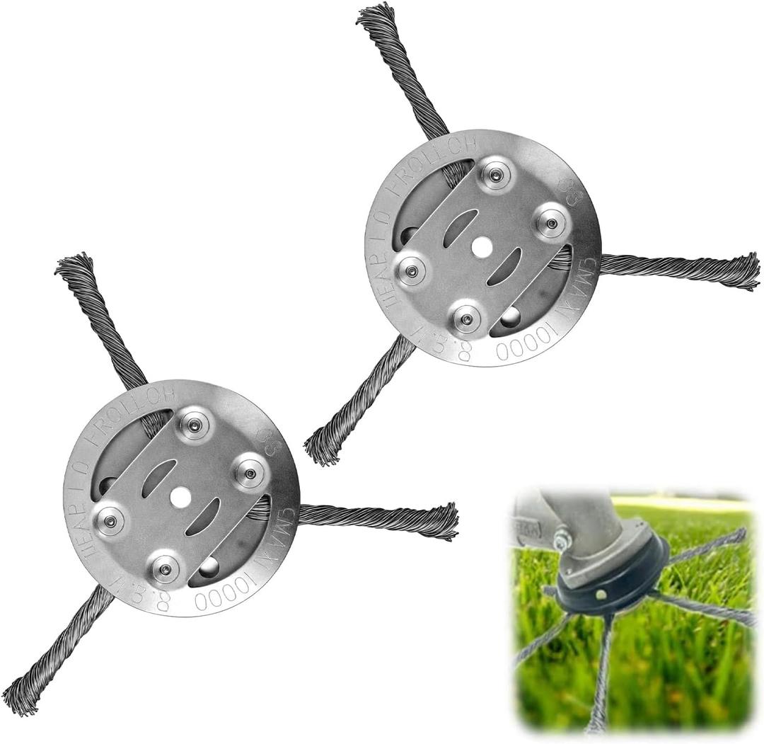2Pcs Steel Wire Grass Trimmer Head, 2025 New String Trimmer Replacement Head, Universal Brush Cutter Steel Head for Lawn Mower Edging, 6 Inch Steel Wire Weed Brush Cutter Trimmer Head (3 Blades)