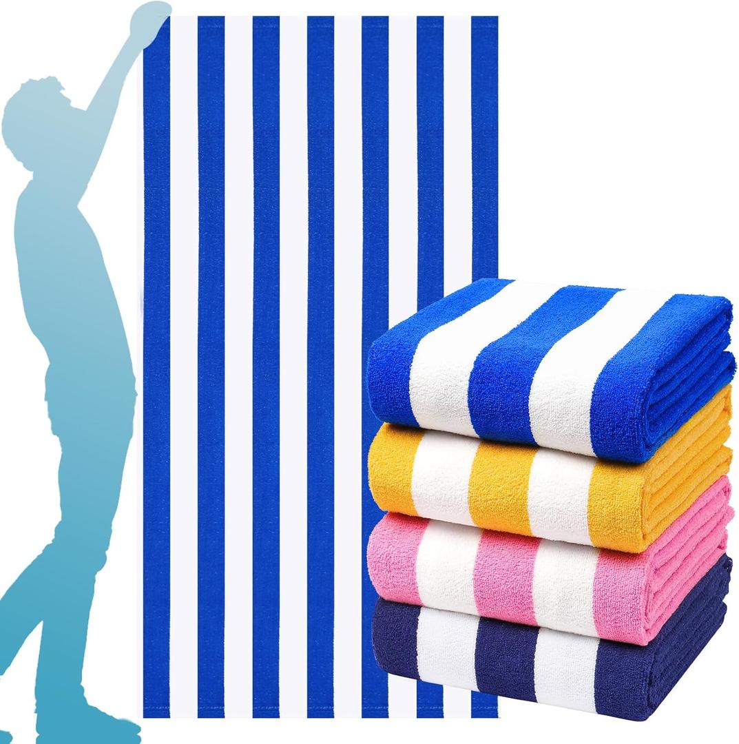 4 Packs Extra Large Beach Towel Bath Towel 72 * 40 Set Oversized Soft Absorbent Microfiber Terry Blanket NOT Cotton Mexico Costa Rica Bahamas Punta Trip Must Have Water Park Vacation Essentials (Yellow Navy Pink Green Blue)