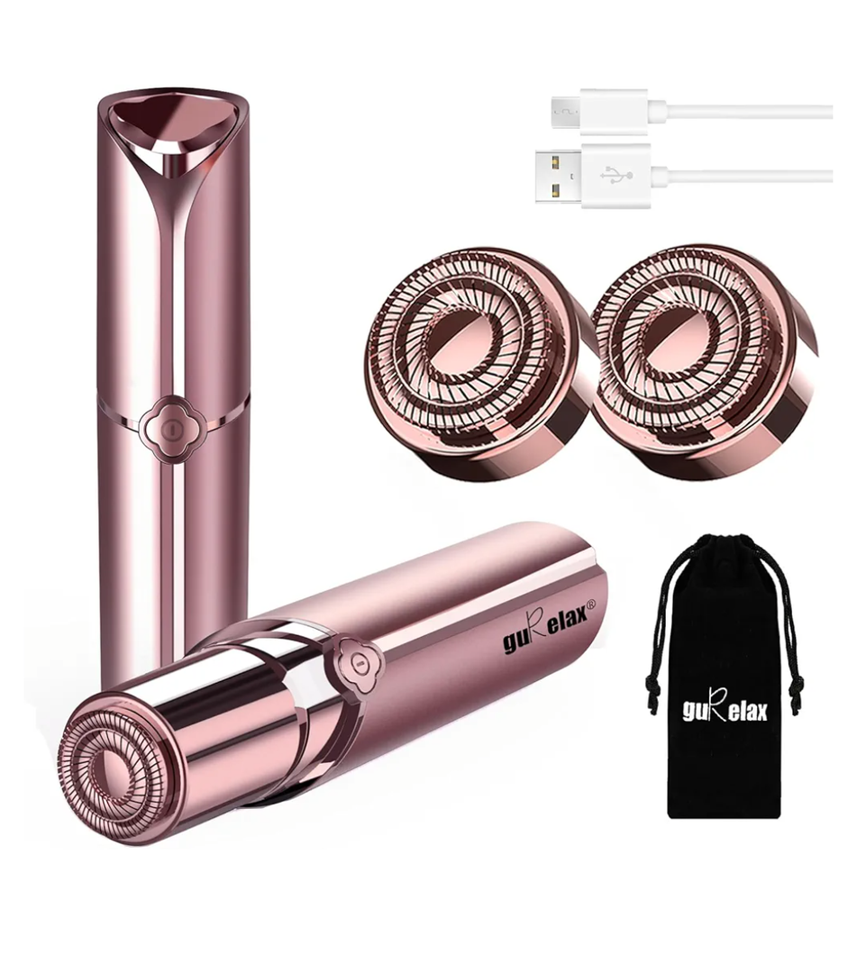 Facial Hair Removal for Women, Electric Painless Rechargeable Facial Hair Remover for Face, Lip, Chin with 2 x Replacement Heads