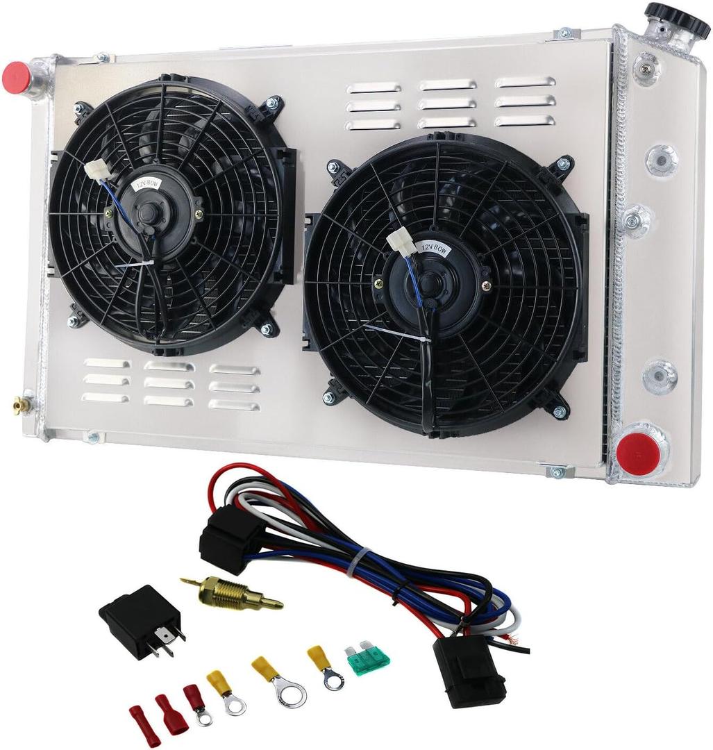 3 Row Aluminum Radiator& Shroud Fan&Relay kit for Chevy Chevelle Impala Caprice Malibu C/K/G C10 C20 C30 K10 K20 K30 K5 Suburban GMC Buick Cadillac Plymouth Pontiac El Camino V8 1971-1990