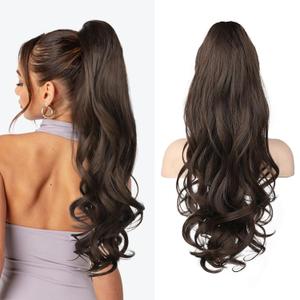 LONAI Claw Clip Ponytail Extension for Women 24 Inch Curly Wavy Ponytails Extensions Clip in Ponytail Hair Extensions Pony Tail Clip on Ponytails Hair Piece (Dark Chocolate Brown)
