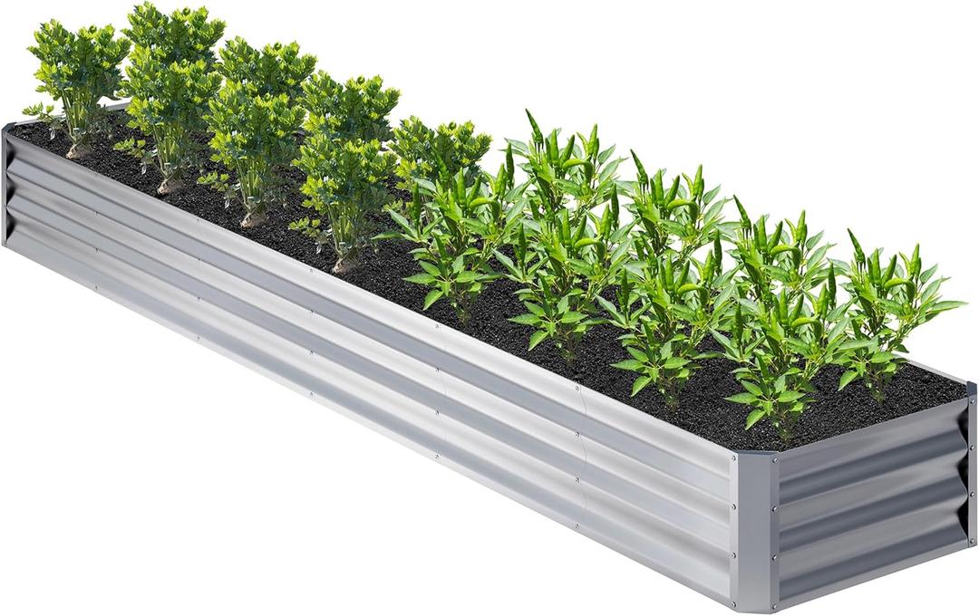12x2x1FT Galvanized Raised Garden Bed,Planter Raised Beds-Metal Garden Box,Large Plant for Outdoor Planting, Vegetables Bed,Flower,Herb-Sliver