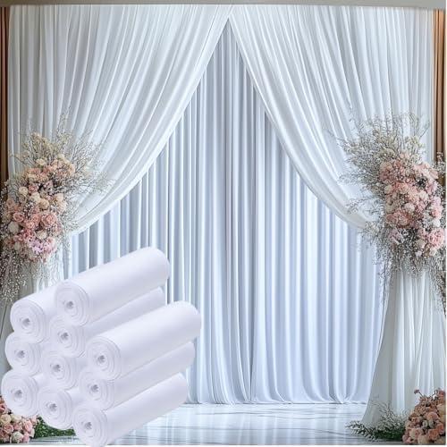 50ftx15ft Wrinkle Free White Backdrop Curtain, 10 Panels 15FT Height White Wedding Backdrop Drapes, Silky Polyester Back Drop Cloth for Birthday Photography Background Party Backdrop Draping