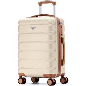 Suitcase 22x14x9 Carry On Hardside With Built In TSA Lock & USB Port Lightweight Luggage Silent Double Spinner Wheels Maximum Carry-On Bag Size For American & United Approved Airlines (Cream/Tan)
