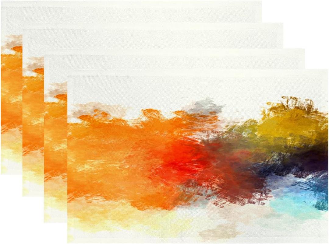 Batmerry Modern Bright Decorative Placemats, Watercolor Artistic Brushed Abstract Brush Stroked Painting Blob Woven Burlap Modern Placemats for Dining Table Kitchen Wedding Decor Indoor Set of 4 (12" x 18" (Pack of 4), Psychedelic Colorful Multi2)