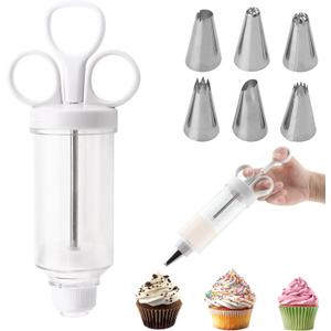 Hendiy Cake Decorating Set, Cupcake Icing Piping Kit, Frosting Piping Injector Kit with 6 Icing Nozzles, Dessert Decorating Gun for DIY Cake Decorator, White