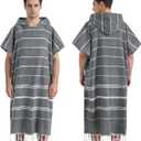 1pcs Cotton Turkish towel Poncho Surf Poncho Changing Towels Wearable Towel Hooded Swim Robe with Pocket Swim Cover Up Beach Towel for Adult Man Women Surf, Beach, Pool and Swim(Grey, L)