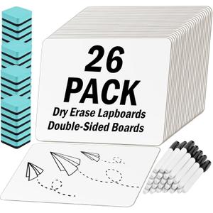 26 Pack Small Dry Erase Boards Classroom Pack 12 x 9 Inch Double Sided Mini White Boards Dry Erase LapBoards for Teacher Supplies with 26 Erasers and 26 Markers