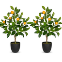 2Ft Artificial Orange Trees, 2 Packs Large Artificial Plants Indoor with Black Pots Faux Potted Citrus Trees Fake Floor Plants Lemon Decorations for Home Living Room Office, Bedroom Table, Desk