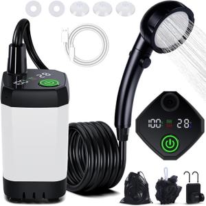Portable Shower for Camping, [Long-Lasting] Spopal 6000mAh Rechargeable Camping Shower with Intelligent LED Display, 4 Spray Modes, IPX7 Waterproof Outdoor Camp Pump for Hiking, Travel, Car, Pet (White)