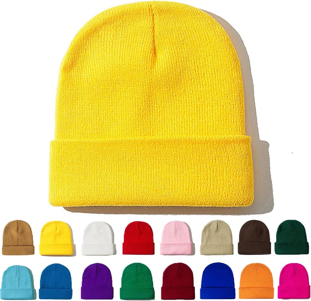 ZOORON Beanie for Women Men Ski Watch Cap Cuffed Plain Skull Knit Hat Soft Fisherman Winter Hat (Yellow)