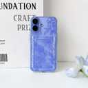 NITITOP Compatible with iPhone 16 Case with Card Holder Clear Cute Line Rose Floral Flowers for Women Girls Soft TPU Wallet Shockproof Protective Cover - Blue