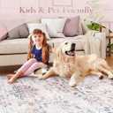 LIVEBOX Washable Rugs 8x10 for Living Room, Boho Large Bedroom Rug 8x10, Soft Pink Floral Rug Non Slip, Low Pile Indoor Carpet for Girls Room Playroom Nursery, Blush/Pink