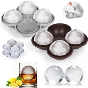 Ice ball maker mold For Whiskey And Cocktails 2.5inch Round ice cube mold with Lids Easy Release Silicone Sphere Ice Cube Tray Perfect For Chilling Beverages Drinks And Bourbon 2PCS/8 Ice balls