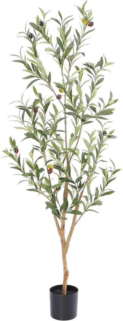 Bellacat Faux Olive Tree 4ftOlive Trees Artificial Indoor with Natural Wood Trunk and Realistic Leaves and Fruits. 4 Feet(48in) Fake Olive Tree for Home House Office Dcor.