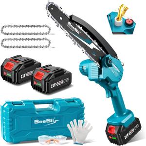 Seesii Mini Chainsaw 8-inch, Mini Chainsaw Cordless Tool Set, Battery Chainsaw with 2x 4.0Ah Batteries, Handheld Electric Power Chain Saw with Oiler, Safety Lock for Tree Trimming,Wood Cutting (Light Blue) Seesii Mini Chainsaw 8-inch, Mini Chainsaw Cordless Tool Set, Battery Chainsaw with 2x 4.0Ah Batteries, Handheld Electric Power Chain Saw with Oiler, Safety Lock for Tree Trimming,Wood Cutting (Light Blue)
