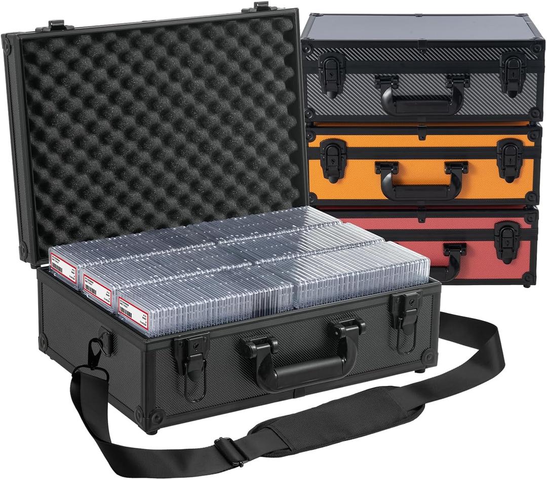 Graded Card Storage Box Holds 155+ Graded Cards or 700+ Top Loaders - Aluminum Alloy Trading Cards Case, Sports Card Storage Box with Lock, Fits PSA, CSG, BGS (XL Black)