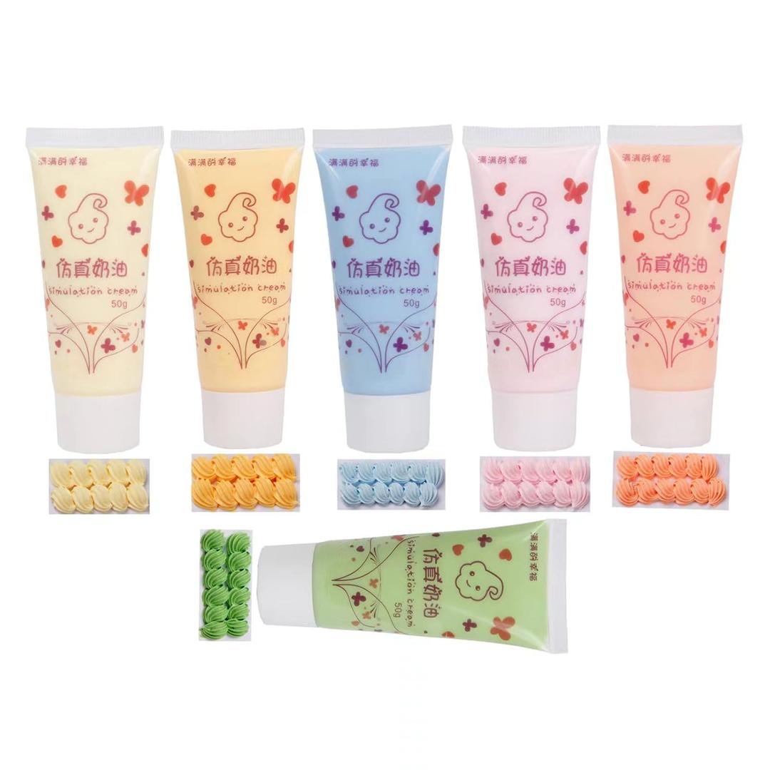 6 Colors (50ml Each) Cream Glue for DIY Crafts, 6 Pcs Decoden Cream DIY Phone Case Kit with 6 Plastic Decorating Mouth, Perfect for Handmade Crafts and Decorations (6 Colors)