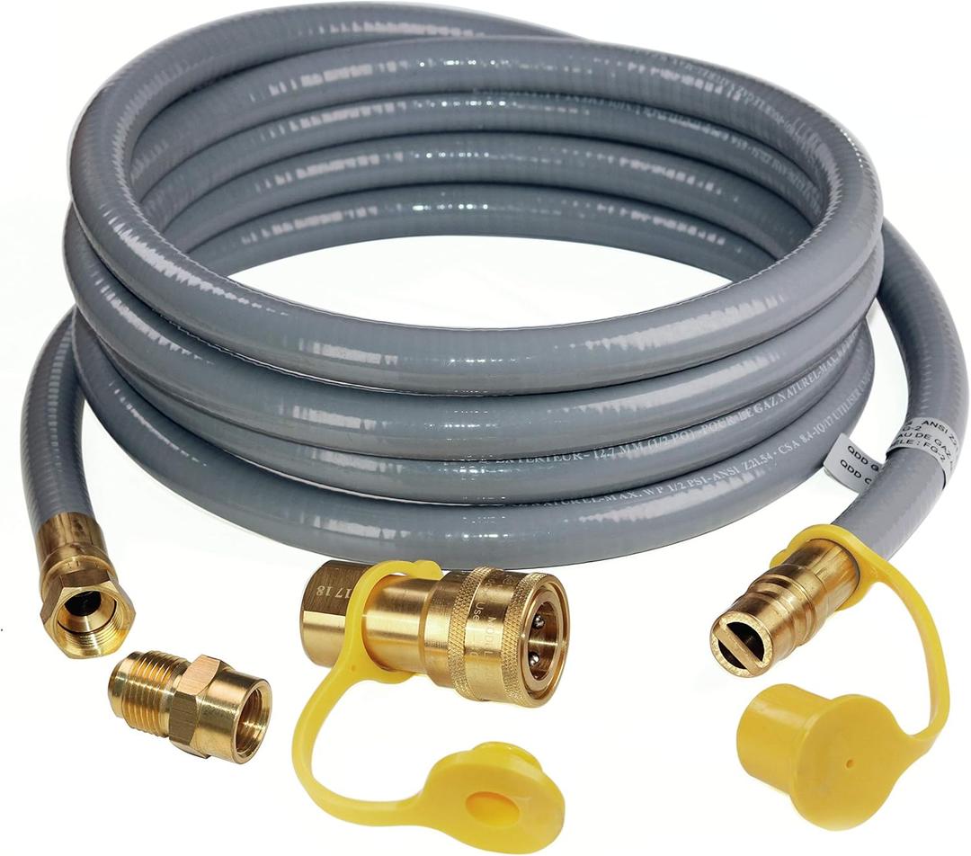 DOZYANT 12 Feet 1/2" ID Natural Gas Hose, Low Pressure LPG Hose with Quick Connect, for Weber, Char-broil, Pizza Oven, Patio Heater and More 12 Foot