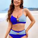 Pink Queen Women's 2 Piece Bikini Set 2026 Seashell Cutout Swimsuit High Waist Tummy Control Summer Beach Swim Bathing Suits (Blue, L)