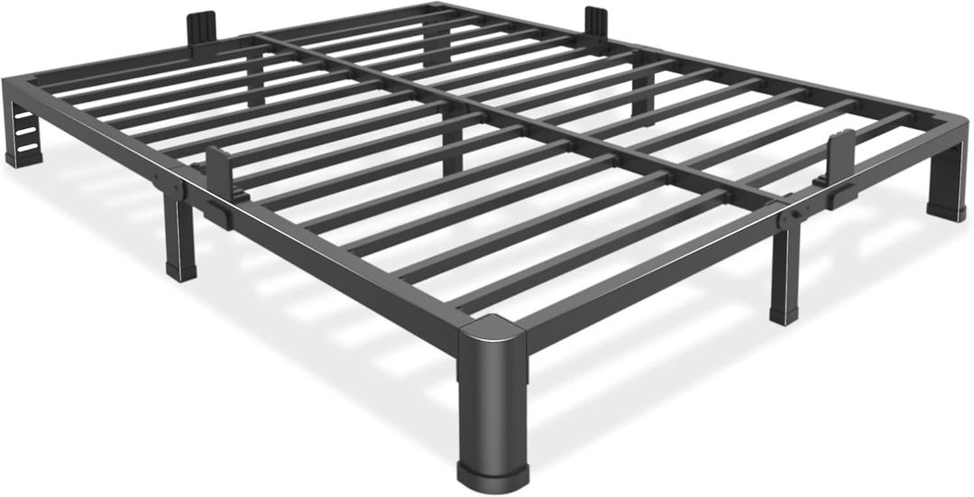 Bilily 6 Inch Low Bed Frame Queen with Round Corner Legs,3500 LBS Heavy Duty Low Profile Queen Bed Frame Metal Platform, No Box Spring Needed, Easy Assembly, Noise-Free, Headboard Compatible,Black