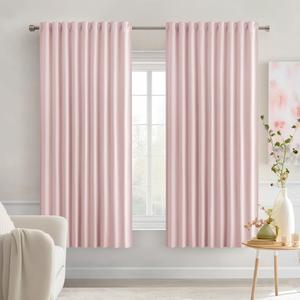 MIULEE Baby Pink Back Tab Blackout Curtains 63 Inch Length 2 Panels Set for Living Room Bedroom Privacy, Rod Pocket/Pinch Pleat Thermal Insulated Room Darkening Pleated Light Blocking Drapes