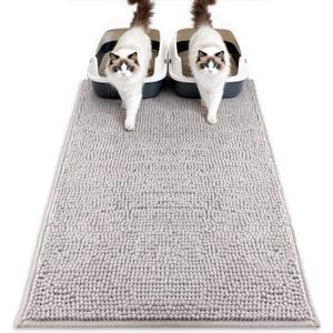 Pieviev Chenille Cat Litter Mat for Litter Box, 36"x30" Soft Ultra Absorbent Mat, Waterproof & Non-Slip, Easy to Clean Litter Trapping Mat for Indoor Cats, Gray