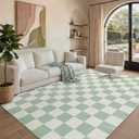 Checkered Sage Green 5x7 Washable Rug Geometric Diamond Dot Modern Soft Low-Pile Girls Rug for Bedroom Nursery Living Room Entryway Non-Slip TPE Backing