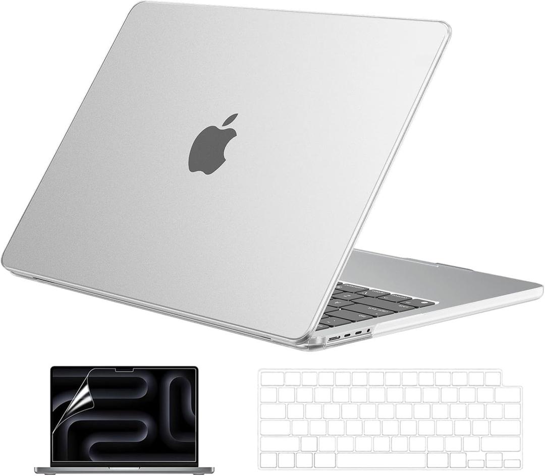 EooCoo Case Compatible with MacBook Pro 14 inch M5 2026-2021 M4 M3 M2 M1 Pro/Max Chip, Official Color-Matched Armor, Frosted Hard Shell Cases with Keyboard Cover, Screen Protector - Matte Transparent (Textured Matte Clear)