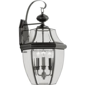 Livex Lighting 2351-04 Monterey 3 Light Outdoor Black Finish Solid Brass Wall Lantern with Clear Beveled Glass