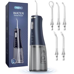 Onlyone Water Dental Flosser, 300ML Portable Oral Irrigator for Teeth, 4 Modes and 5 Jet Tips,Rechargeable Irrigation Cleaner,Electric Flossing Machine Power Flossers & Irrigator Accessories Blue